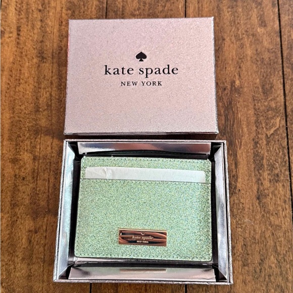 kate spade Handbags - kate spade Mint Green Glitter Card Holder with Rose Gold Plate